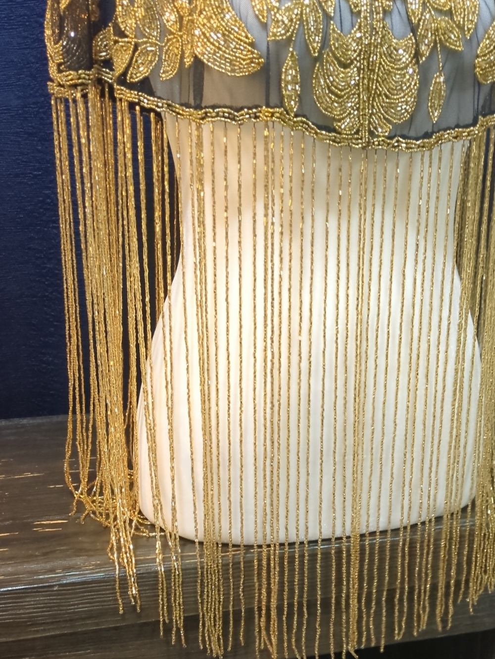Black Gold Beaded Fringe Capelet Art Deco Gatsby Flapper Shawl - Picture 5 of 16
